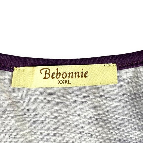 Bebonnie Blouse Womens Sz 3X Purple Floral Notch Neck Short Sleeve Pleated Tunic - Picture 5 of 10